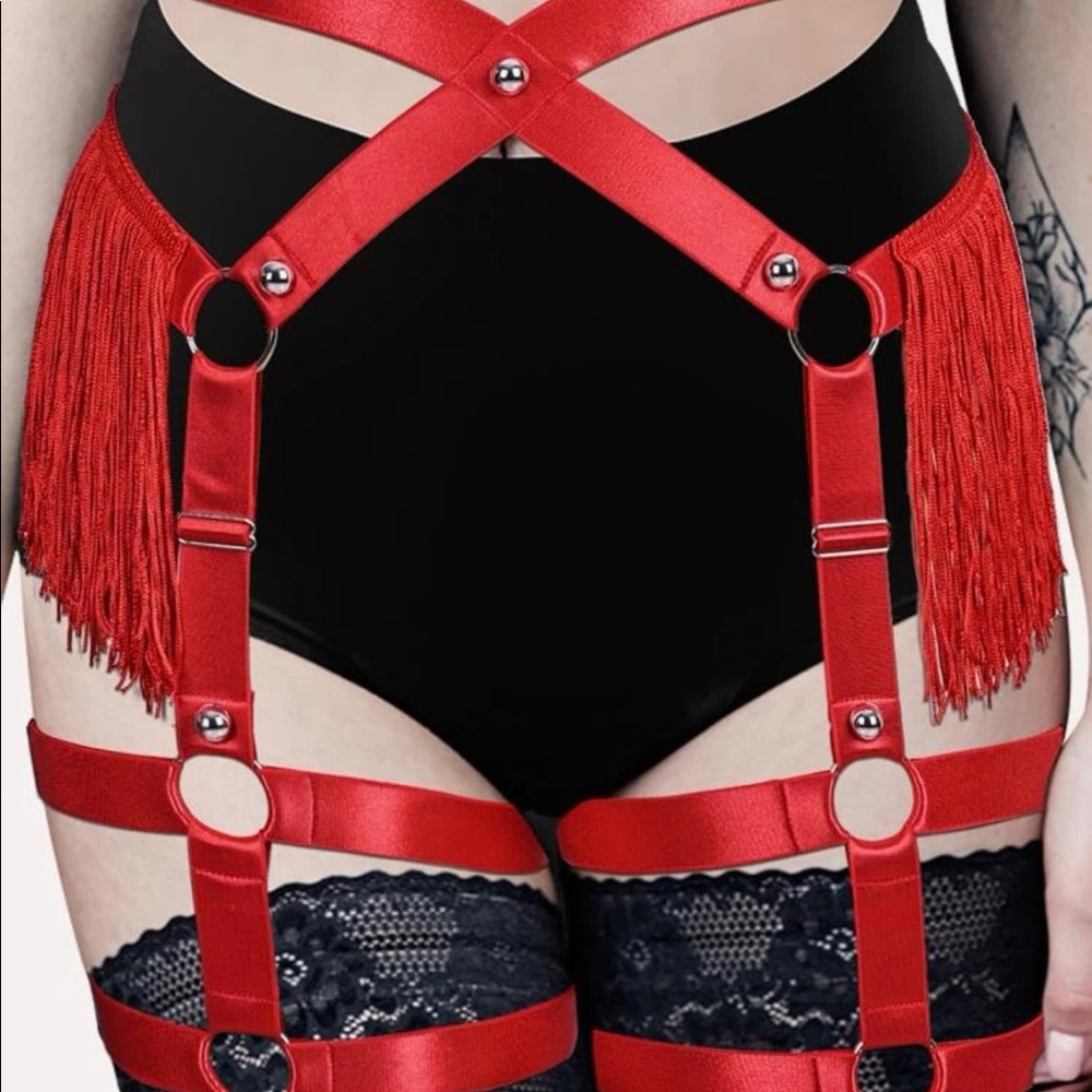 Fringe Red Garter Belt